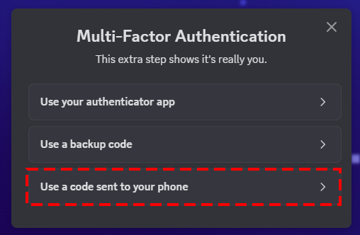 выбор sms кода для mfa discord