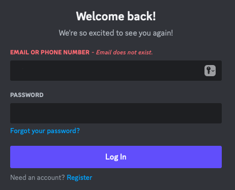 официальный экран ошибки входа в discord