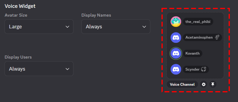настройки голосового виджета игрового оверлея Discord
