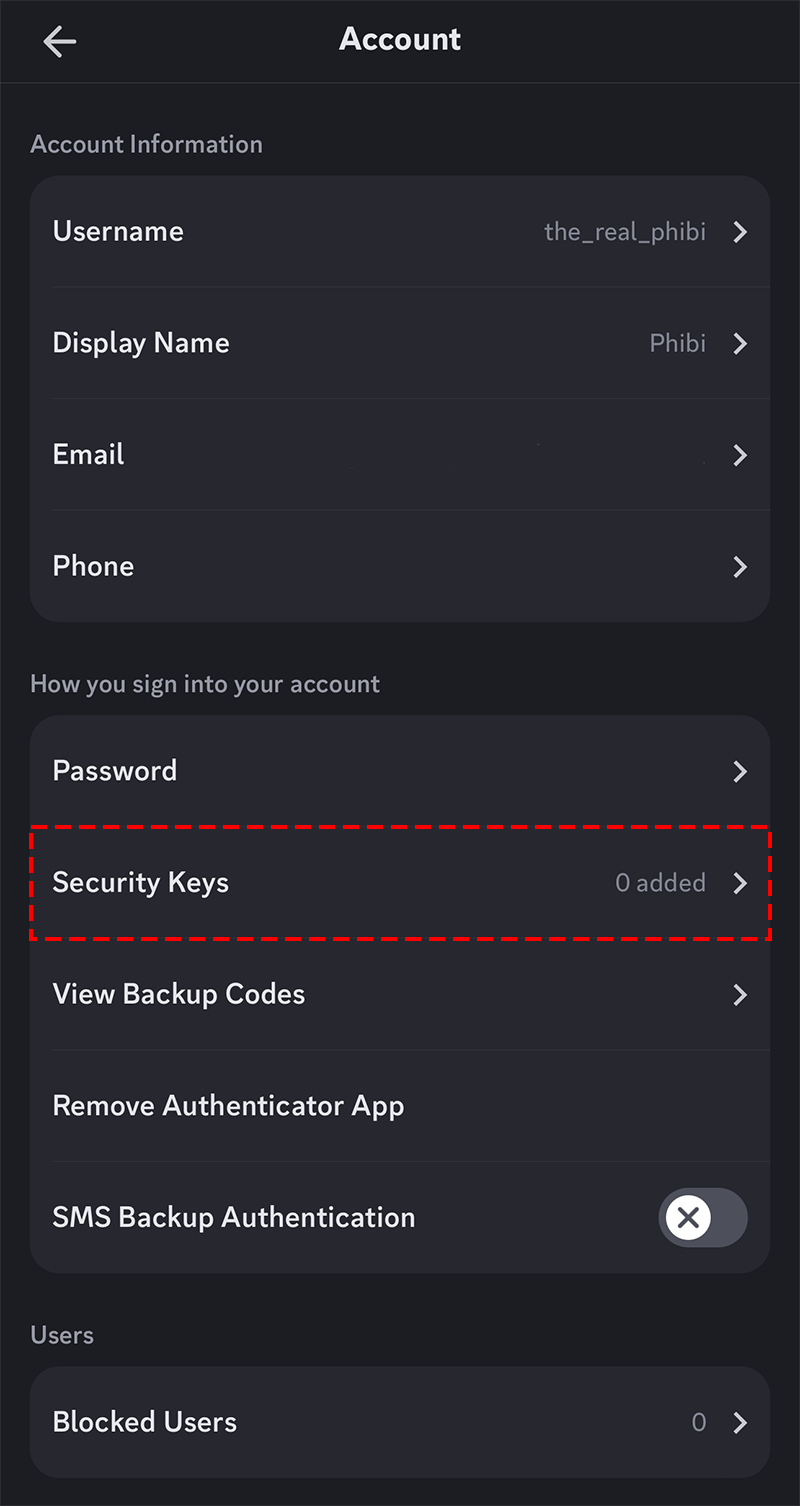 раздел security keys в настройках аккаунта discord