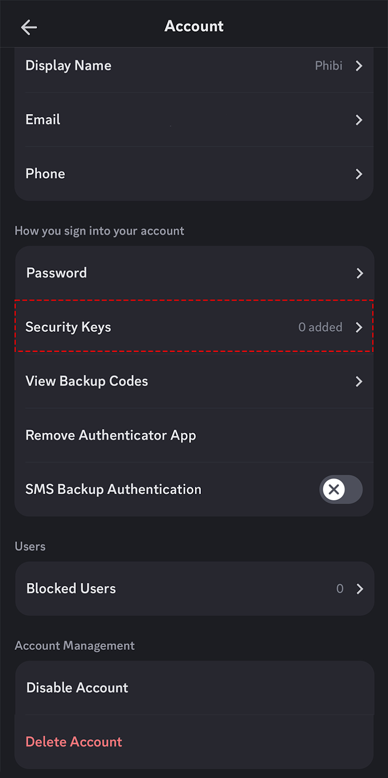 добавленный security key в настройках discord