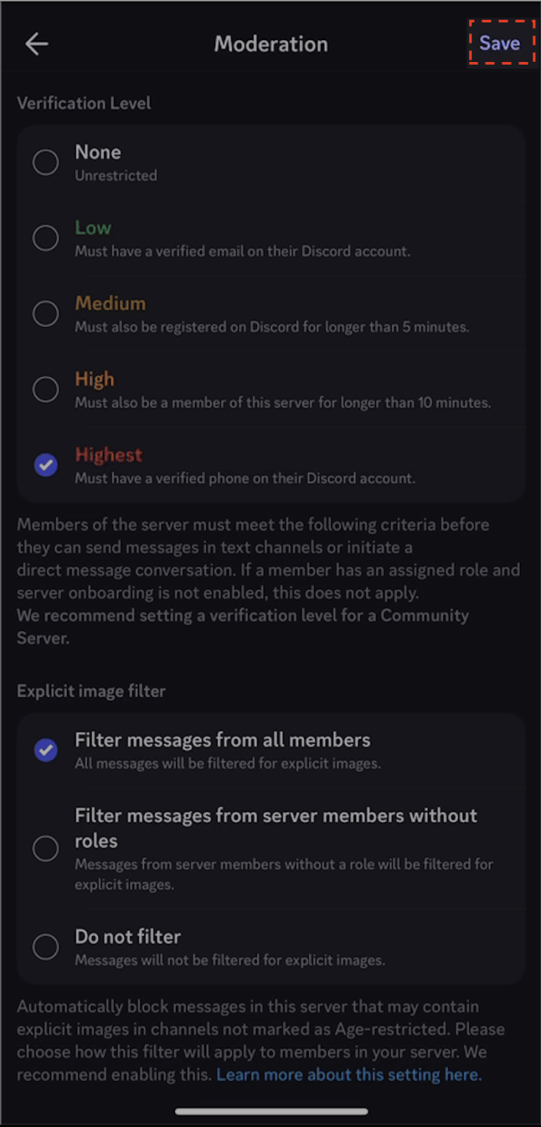 сохранение уровня верификации discord на телефоне