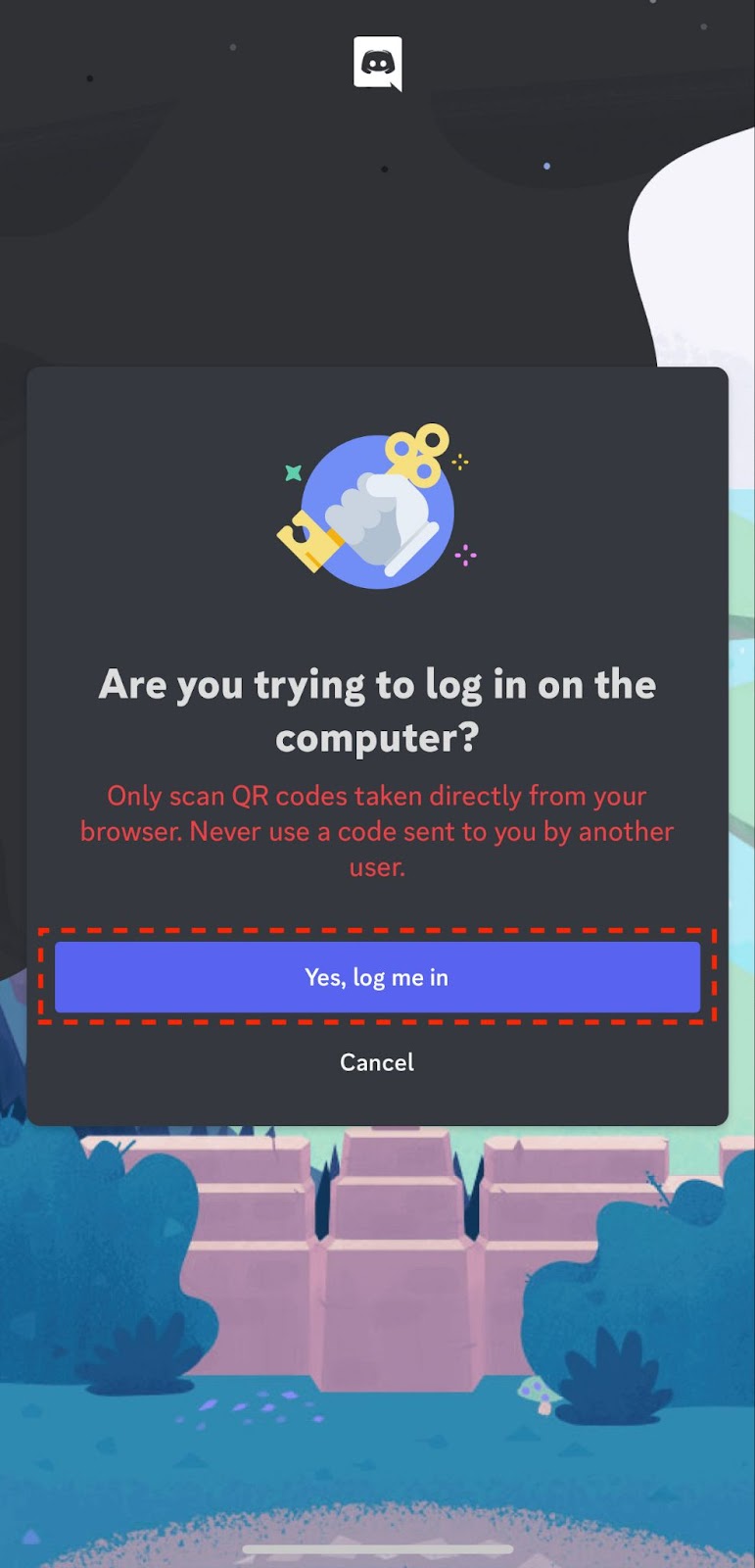 Подтверждение входа Discord по QR-коду