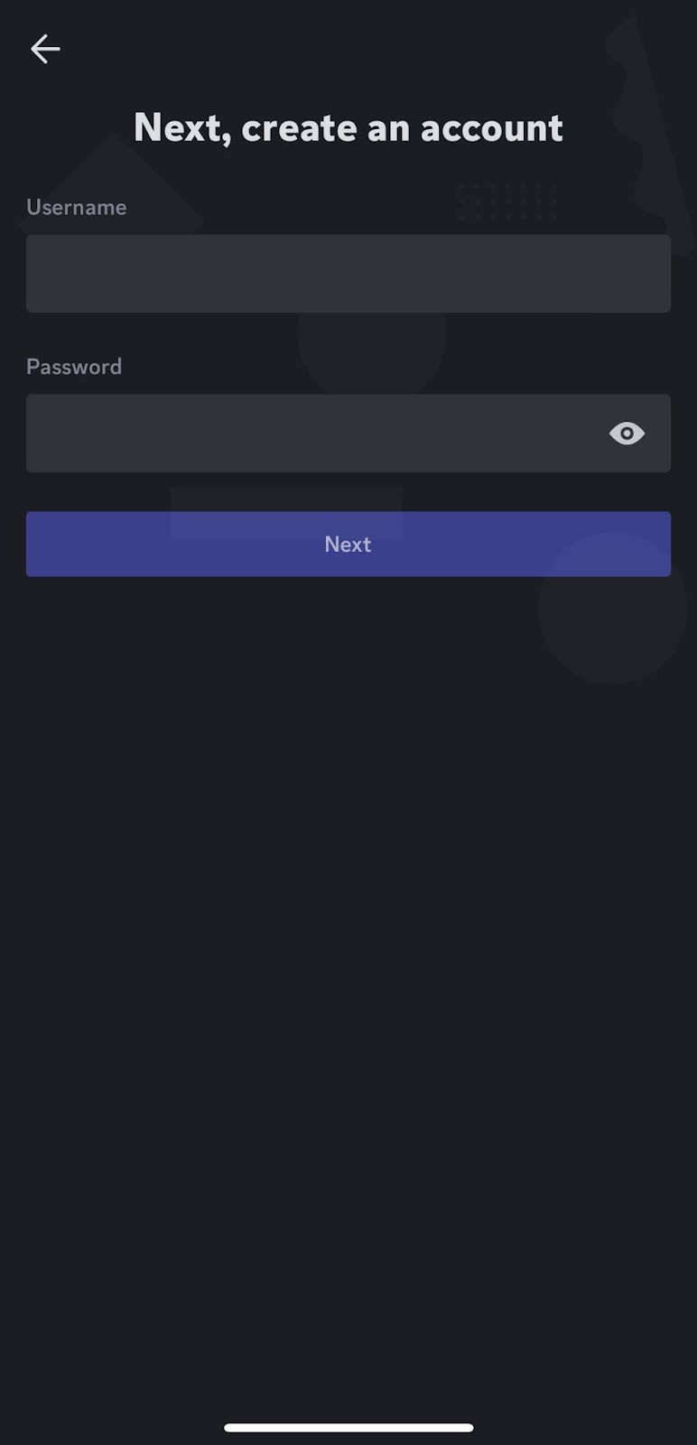 поля имени пользователя и пароля в мобильном discord