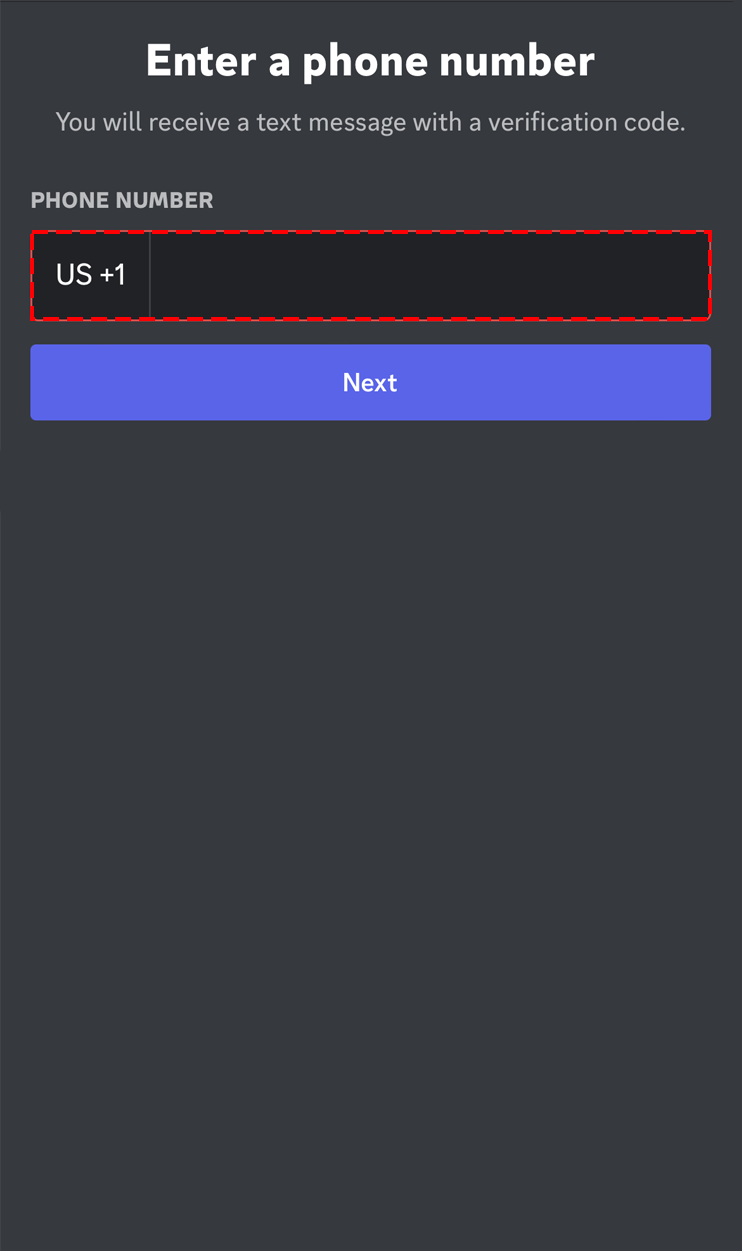 Ввод номера телефона для подтверждения Discord