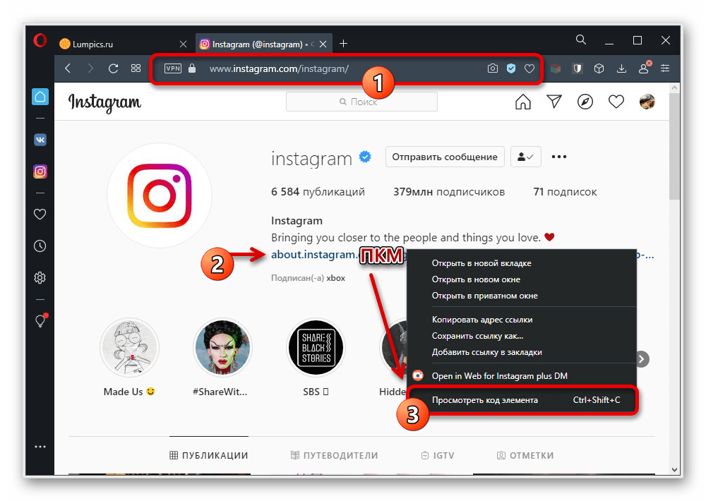 просмотр общедоступного кода чужого профиля instagram