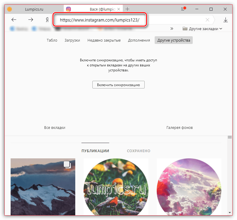 копирование ссылки на собственный профиль на сайте instagram