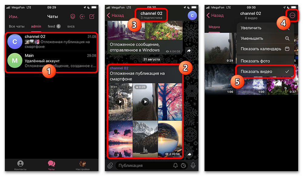 экран iPhone: раздел медиафайлов в настройках чата Telegram