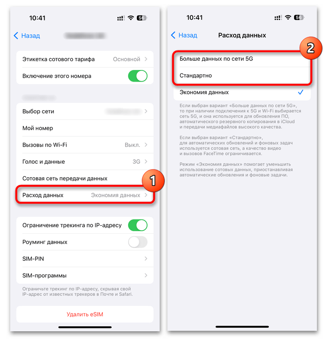 выбор режима расхода данных в ios