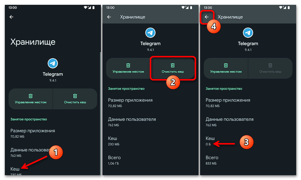 очистка кэша telegram на android