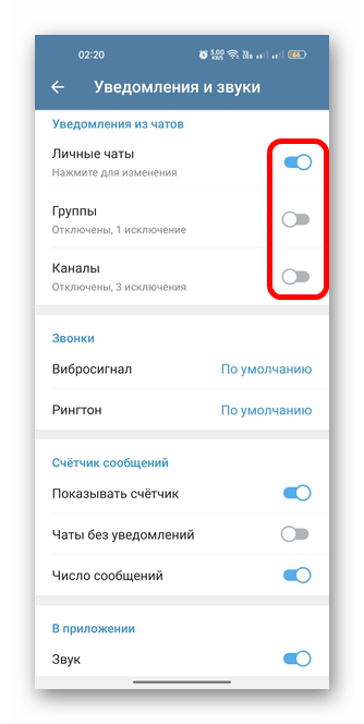 настройки уведомлений чатов, групп и каналов в Telegram