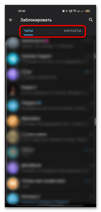 список заблокированных пользователей Telegram на Android