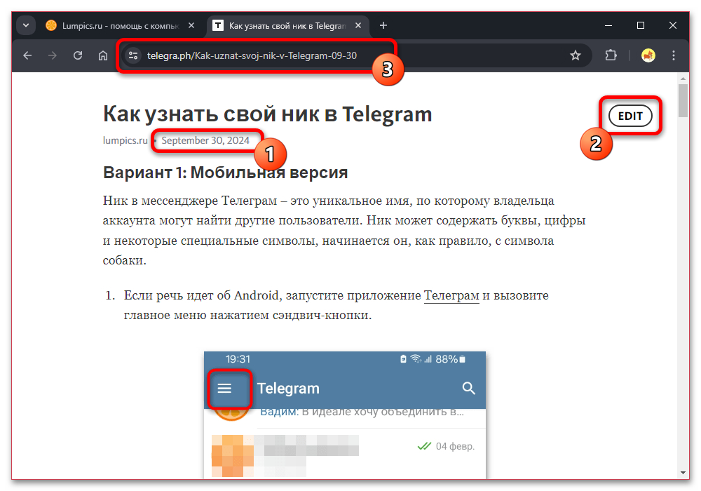 сохранение ссылки на опубликованную статью Telegraph