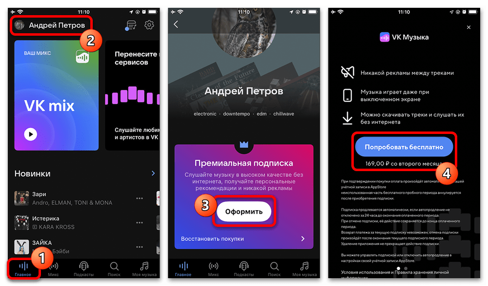 раздел оформления подписки в приложении vk музыка