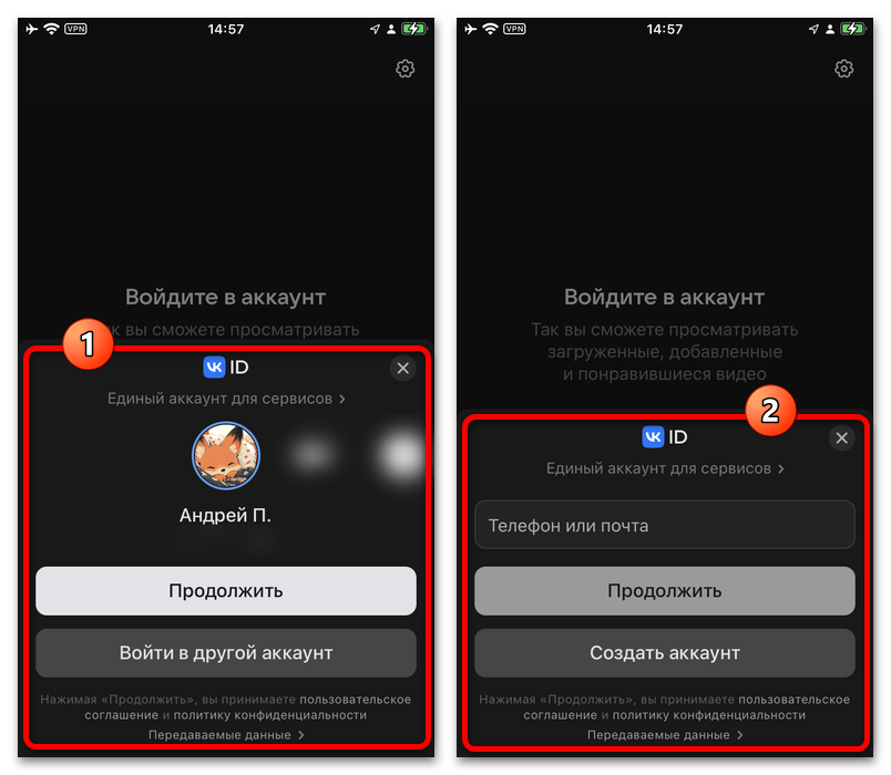 выбор профиля для входа в vk видео