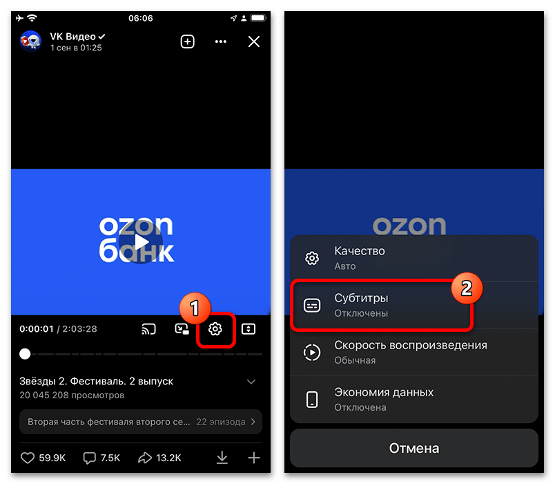 настройки плеера с разделом субтитров