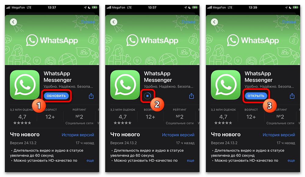 страница WhatsApp для проверки версии приложения