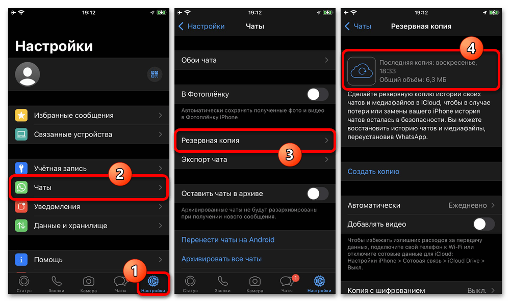 раздел резервной копии чатов WhatsApp на iPhone