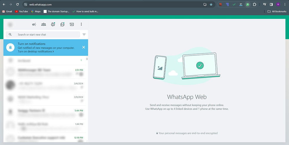 рабочее окно whatsapp web после подключения